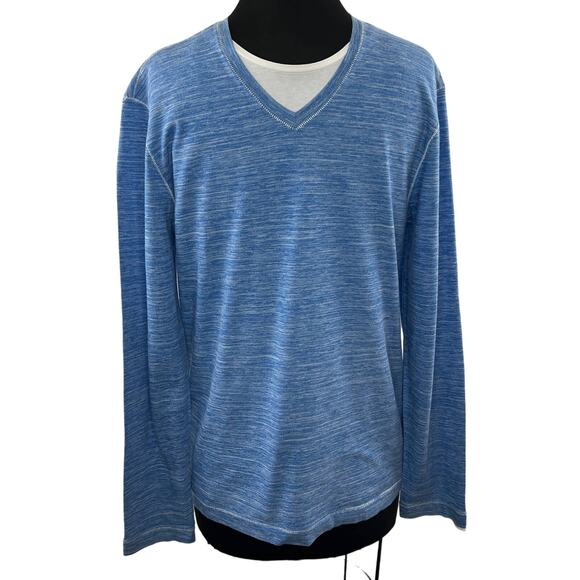 HUGO BOSS Regular Fit Blue Spacedye Heather Long Sleeve Crew Neck Tee Shirt  L - Picture 1 of 6